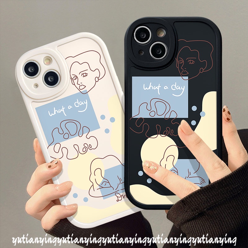 Ins Art Line Face Silicon Casing Anti Jatuh Untuk Realme C53 C30 C25s C12 C17 C21 GT C2 C20A C11 C21Y C35 C31 C15 C25Y Realme 6i 6s 6 8i 8Pro 5 9i 8 5i 7i C3 C20 C17 Lembut Sarung Tpu