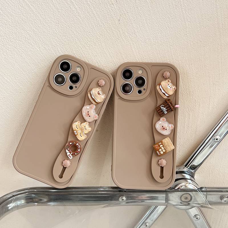 IPHONE Gelang Boneka Beruang Kopi Coklat Support Soft Case HP iP Iphone6 6S 7 8 14+Plus SE 2020 X XS XR 11 12 13 Pro Max Cewek Woman FTD Casing Apple