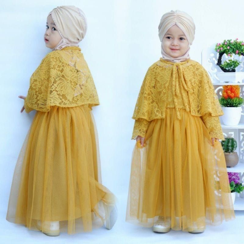 GAUN PESTA/GAMIS BROKAT MIX TULLE ANAK & DEWASA  "' FAIRY PRINCESS MUSLIM "'
