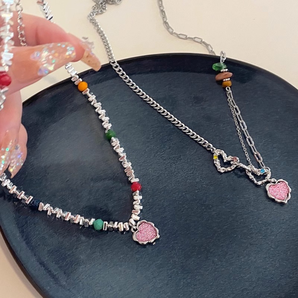 Kalung Hati Kristal Perak Yang Rusak Korea Fashion Kalung Niche Desain Kepribadian Rantai Klavikula Temperamen Sederhana Kalung Wanita Anti-Gagal Permen Perhiasan