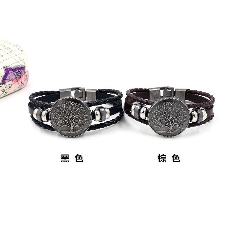 [Z H Perhiasan] Vintage Nordic Viking Rock Pohon Kehidupan Gelang Kulit Pria Dan Wanita Fashion Stainless Steel Multilayer Manik-Manik PU Gelang Punk Pesta Perhiasan Aksesoris