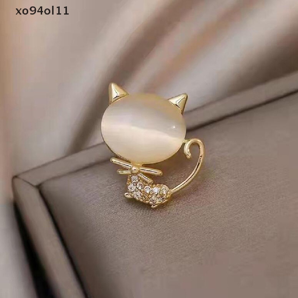 Xo Elegan Berlian Imitasi Opal Batu Bulan Kucing Bros Pin Untuk Wanita Lucu Anak Kucing Hewan Kristal Korsase Bros Aksesoris Pakaian Hadiah Perlengkapan Pesta OL