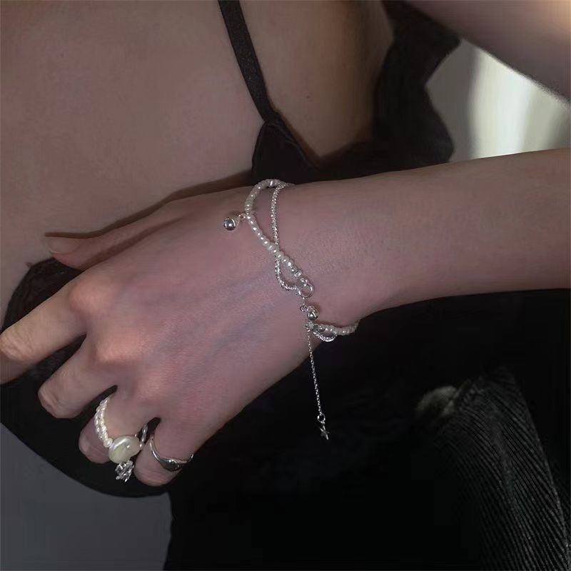 Sparkling Double Layer Gelang Untuk Wanita Manik Mutiara Perak Bintang Bracelets Perhiasan Aksesoris