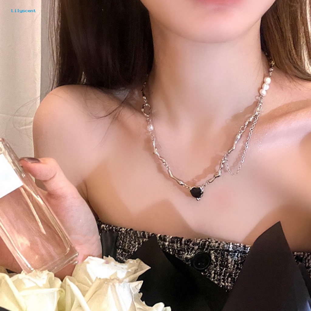 Lilyscent Ringan Kalung Fashion Aksesori Baroque Mutiara Imitasi Wanita Kalung Liontin Geometris