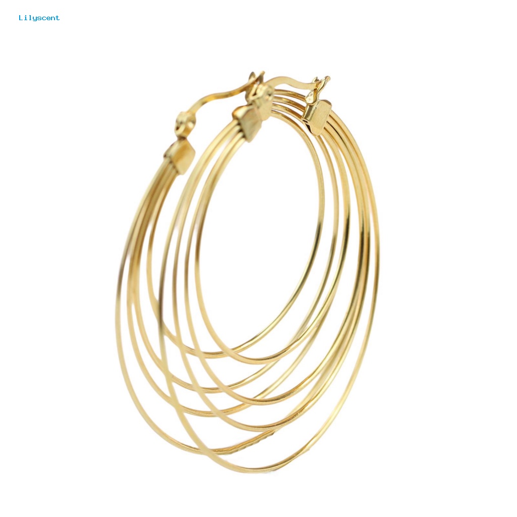 Lilyscent 1pasang Burrs-free Hoop Earrings Aksesoris Kostum 4layer Anting Hoop Besar Geometris