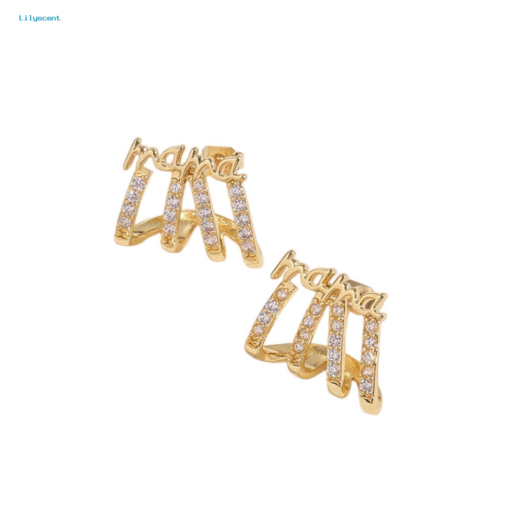 Lilyscent 1pasang Bertatahkan Berlian Imitasi Fashion Cincin Telinga Dekorasi High Gloss Fashion Ear Rings Anti-Oksidasi