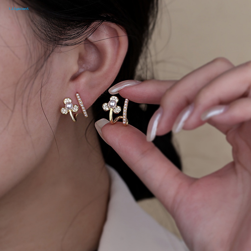 Lilyscent Fashion Jewelry Stud Earrings Untuk Pesta Berkilau Berlian Imitasi Bunga Telinga Studs U-shaped