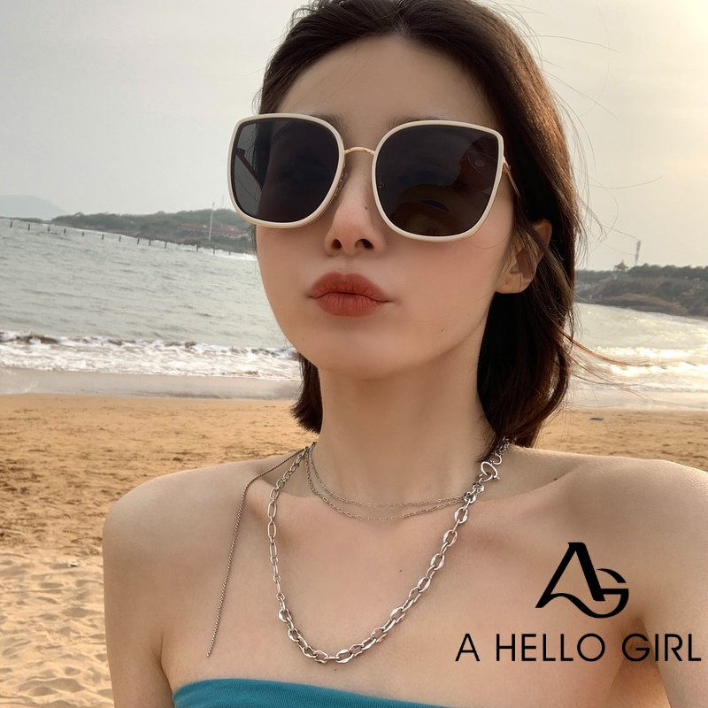 Hello Girl Kacamata Hitam Wanita Model Korea Retro Cekung Proteksi UV