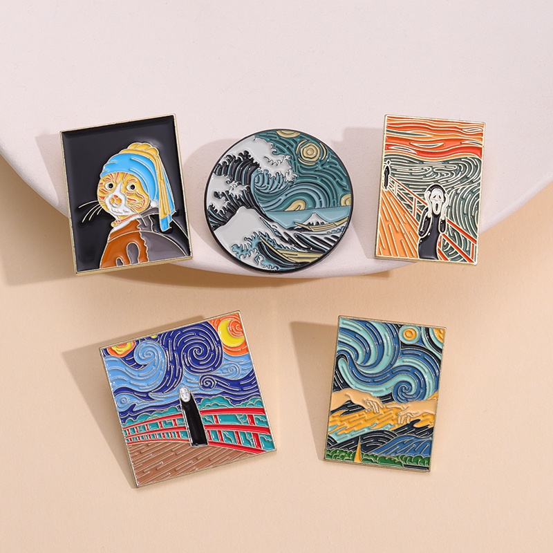 Van Gogh Langit Berbintang Enamel Pin Bros Terkenal Dibingkai Bros Lencana Kerah Pin Lukisan Minyak Seni Perhiasan Aksesoris Hadiah Untuk Teman