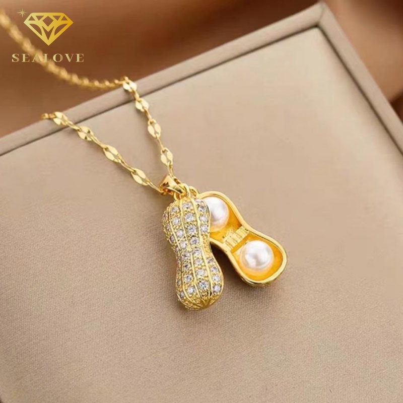 Kalung kacang Mutiara Kalung Titanium Anti Karat Korea Fashion