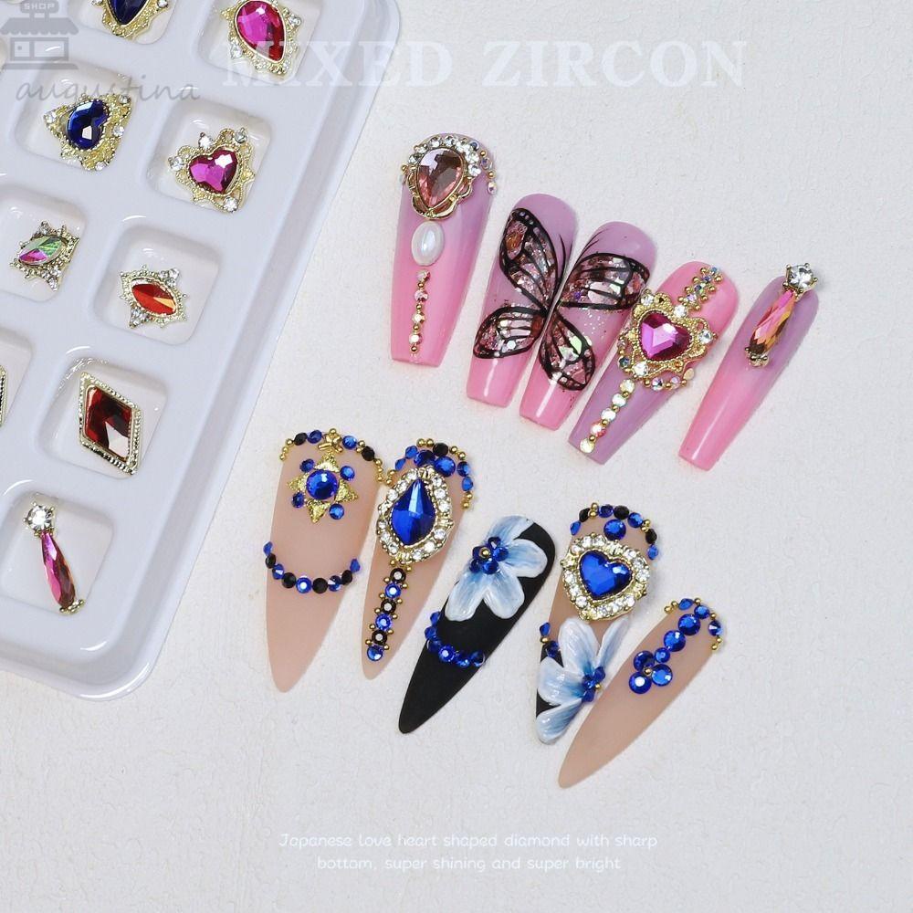 Augustina Nail Art Charms Bersinar 20kisi Jantung Kupu-Kupu Kuku Salon DIY Bahan Kuku Nail Rhinestones