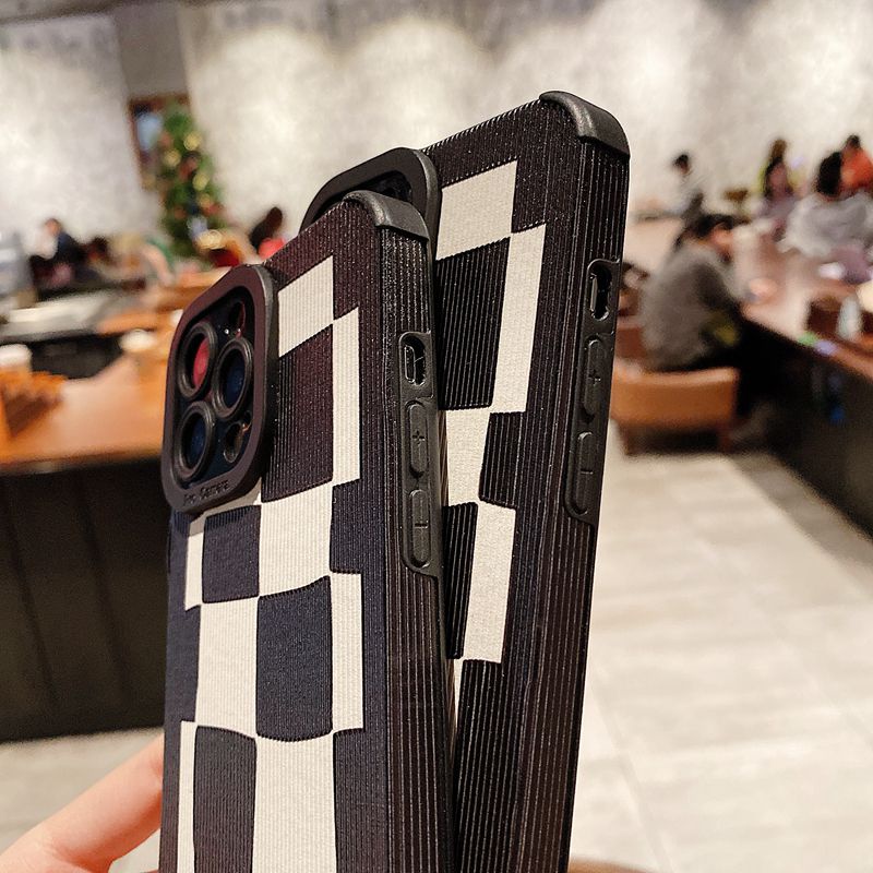 Fashion Black &amp; White Checkered Pattern Soft Silicon Case HP iP iPhone 6 6S 7 8 14 + Plus SE 2020 X XS XR Max 11 12 13 Pro Max FTD Casing Apple