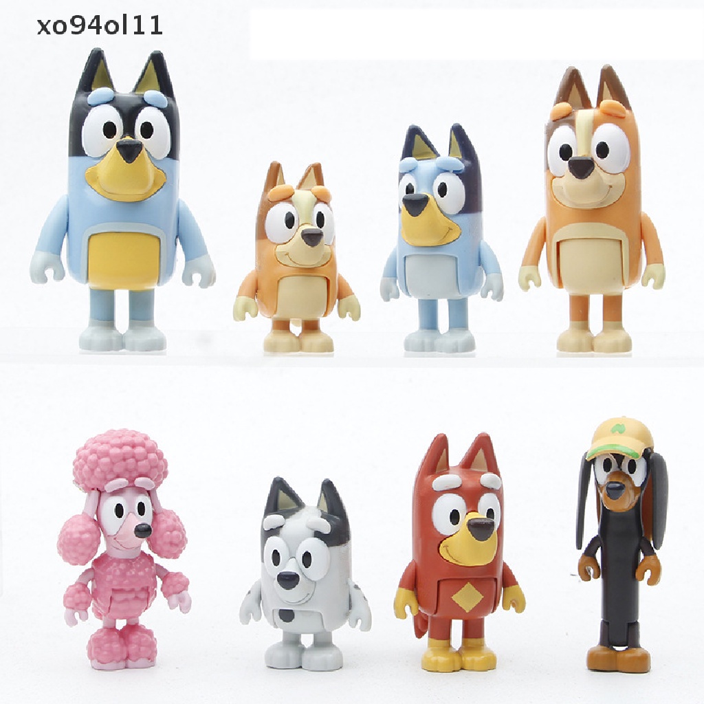 Xo 8Pcs Bluey Playtime Mainan Anime Joint Model Action Figure Bergerak Hadiah Patung OL