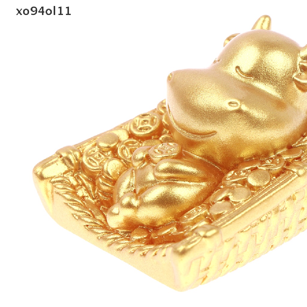 Xo Emas Ox Kerajinan Resin Peri Taman Ornamen Patung Miniatur DIY Desktop Decor OL