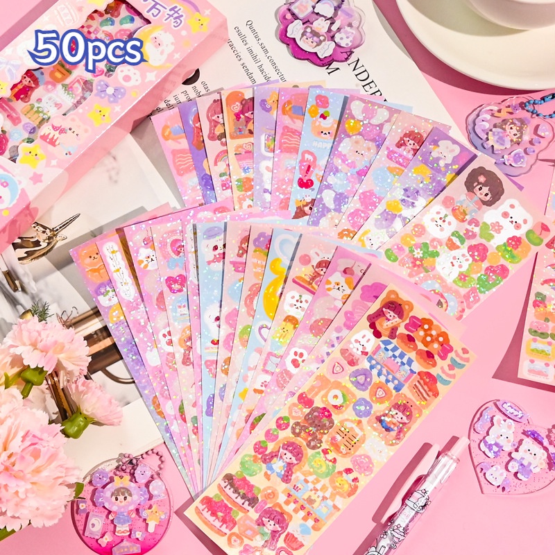 50pcs Stiker Kartun Hewan Lucu Koleksi Jurnal Scrapbook Dekorasi Sticker Album DIY Diary