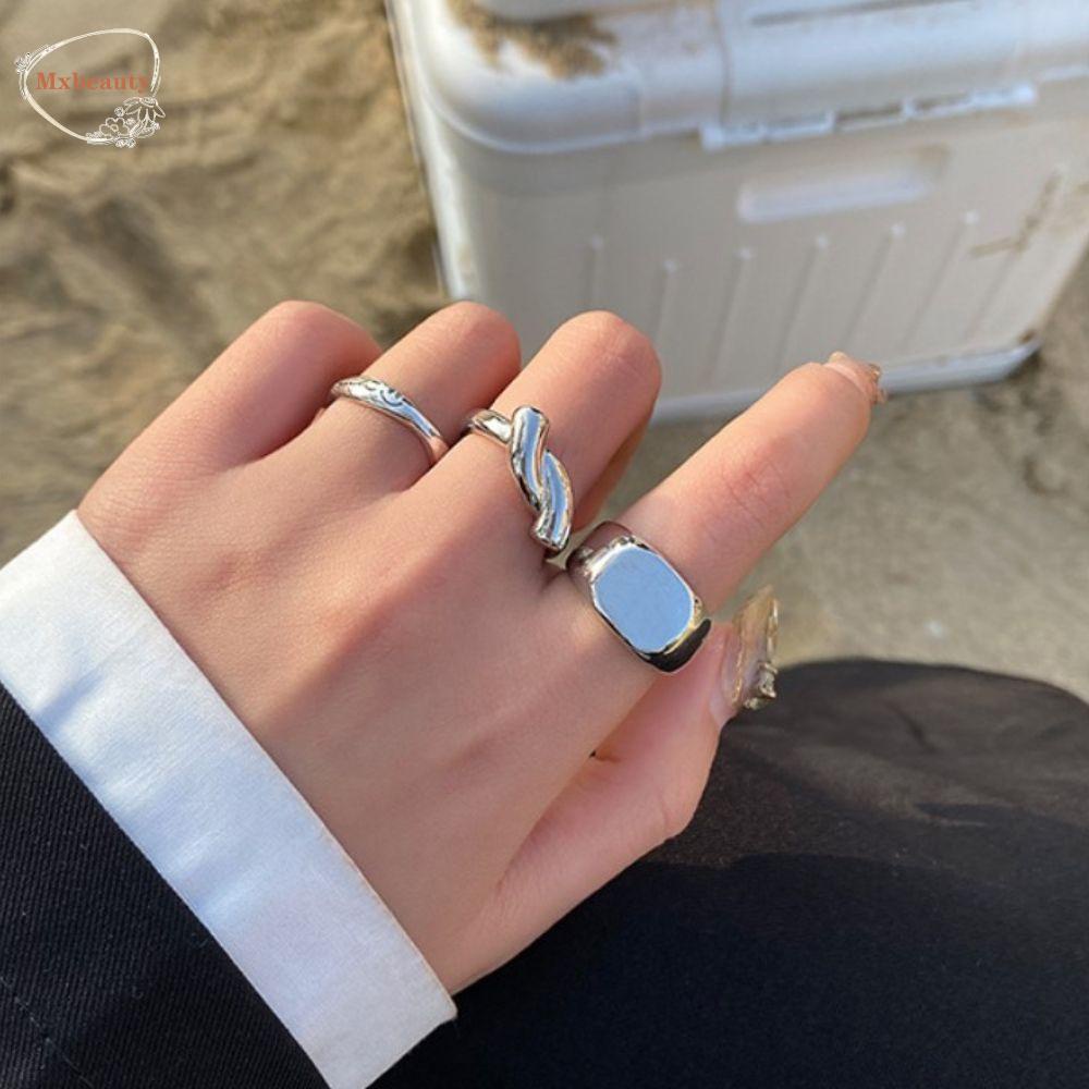 Mxbeauty Geometri Cincin Jari Persegi Punk Vintage Fashion Perhiasan Wajah Tersenyum Hip Hop Korea Style Ring