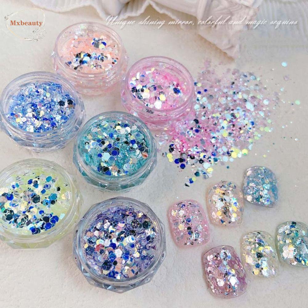 Mxbeauty Payet Kuku Warna Permen Sparkly Hexagon Manicure Aksesoris Nail Art Patchs Perhiasan Kuku Nail Art Dekorasi