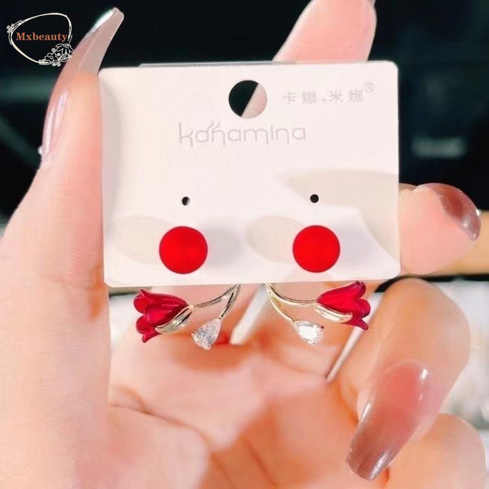 Mxbeauty Anting Bentuk Tulip Hadiah Elegan Prancis Dua Cara Memakai Anting Stud Gaya Korea Vintage Yang Manis