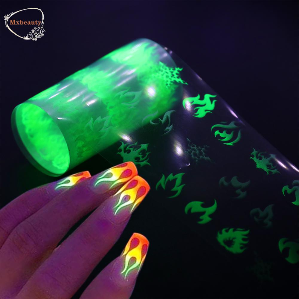 MXBEAUTY Women Neon Flame Nail Foil Sliders Decals Fluorescent Nail Transfer Foil Set Manicure Tool DIY Nail Art Design Nail Art Stickers 10pcs Assorted Stickers Luminous Fire Foil/Multicolor