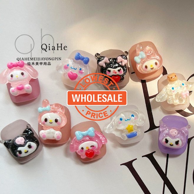 [Harga Grosir] [Unggulan]1Per6 /10Pcs Sanrio Nail Craft Decration DIY Aksesoris Tiga Dimensi Kartun Nail Art Dilepas Stiker Kuku Kartun Anime Perhiasan Ornamen