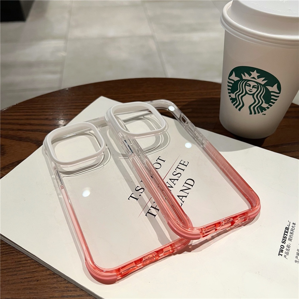 Luxury Gradient Transparan Shockproof Silicone Phone Case Untuk iPhone 14Pro Max Perlindungan Lensa Armor Acrylic Bumper Cover Casing iPhone