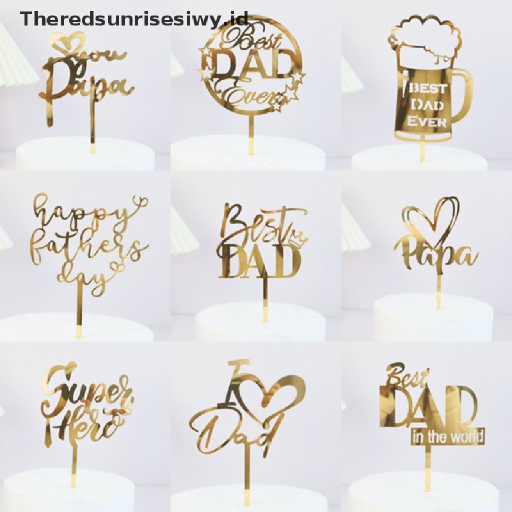 # Kado Mom &amp; PAPA DIY # Hiasan Kue Pesta Hari Ayah Gold Hitam Akrilik Daddy Birthday Cake Topper~