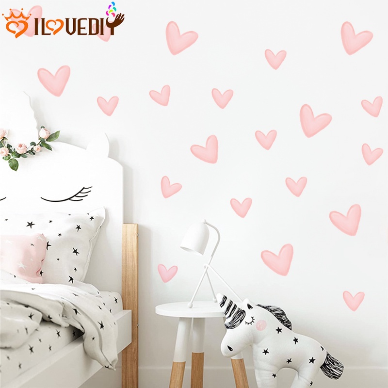 6lembar Dekorasi Kamar Tidur Romantis Mural Art Background Decal Tahan Air Tahan Debu Dinding Aplikasi Pink Cinta PVC Stiker Dinding Perekat Diri DIY Wallpaper