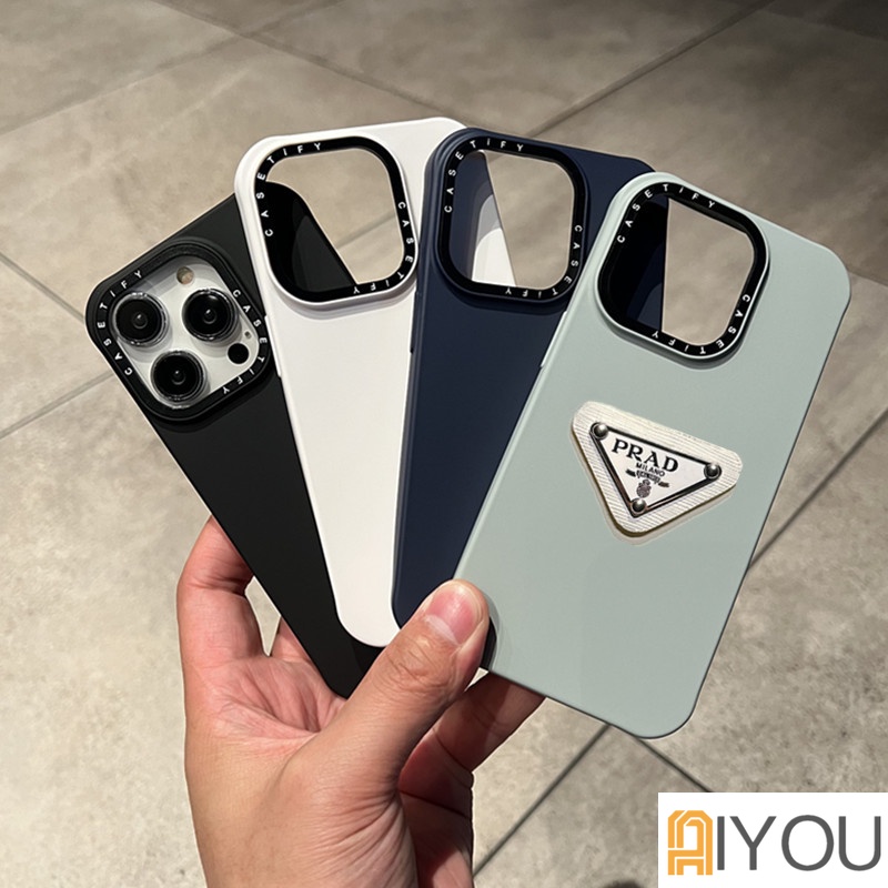 Casing Silikon Casetify Hitam Putih Abu Biru Desain Terinspirasi Dengan label prad Segitiga 3D Untuk iPhone14 Pro MAX 13 12 Pro MAX 11 Pro MAX XS MAX XR X SE 7 8 Plus Soft Case