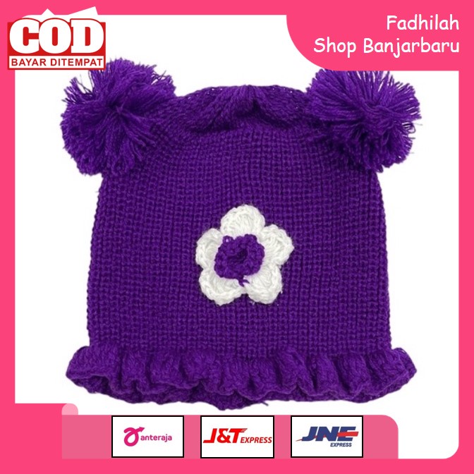 TOPI BAYI POM POM RENDA BERMOTIF BUNGA / KUPLUK ANAK POMPOM RENDA MOTIF BUNGA | FADHILAH SHOP BJB