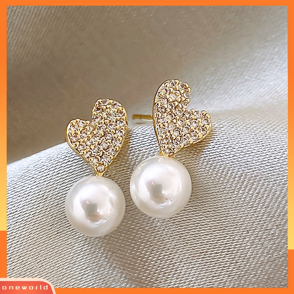 [EONE] 1pasang Ear Studs Dainty Elegan Gaya Perancis Temperamen Retro Hadiah Mini High Gloss Mutiara Imitasi Cinta Hati Wanita Anting Perhiasan Aksesoris