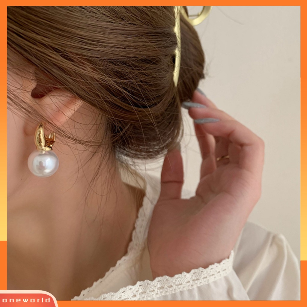 [EONE] 1pasang Anting Hoop Elegan Temperamen Minimalis Geometris Electroplating Hias Hadiah Wanita Mutiara Imitasi Menjuntai Anting Eardrop Perhiasan Fashion Aksesori