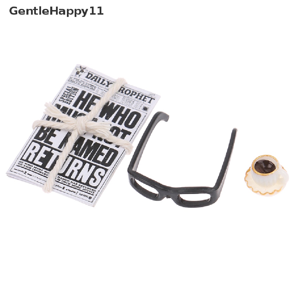 Gentlehappy 1Set 1: 12rumah Boneka Miniatur Koran Kacamata Model Majalah Buku DIY Mainan id