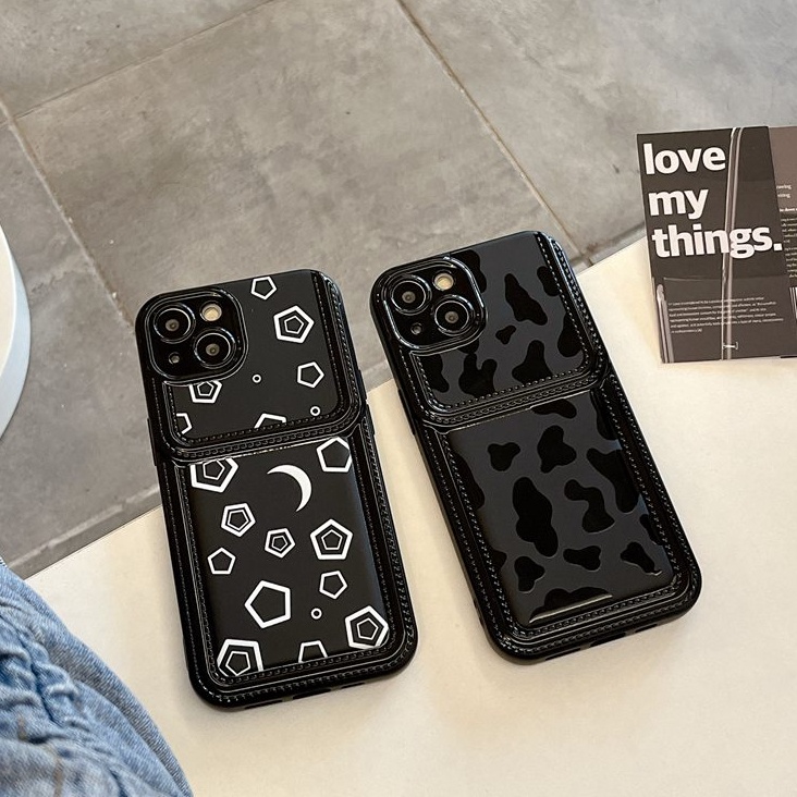 New Imitation Cream Bag TPU Case for iPhone 12 13 14 Pro Max Black Soft Silicone Case for Women Girl's Fashion Leopard Moon