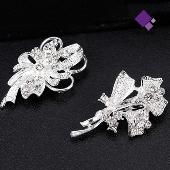 &lt; Naiveblues &gt; 12 Pcs Wanita Berlian Imitasi Berongga Bunga Kupu-Kupu Bridal Lapel Bros Pin