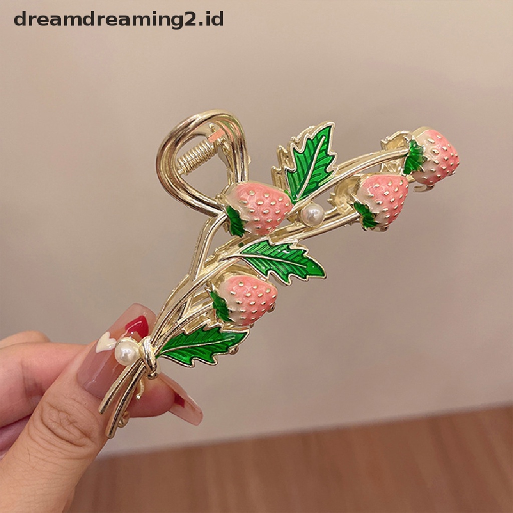 (dream) Korea Baru Strawberry Grab Clips Wanita Elegan Metal Crab Hair Clip Aksesoris Rambut Cewek Hairstyle Membuat Aksesoris//