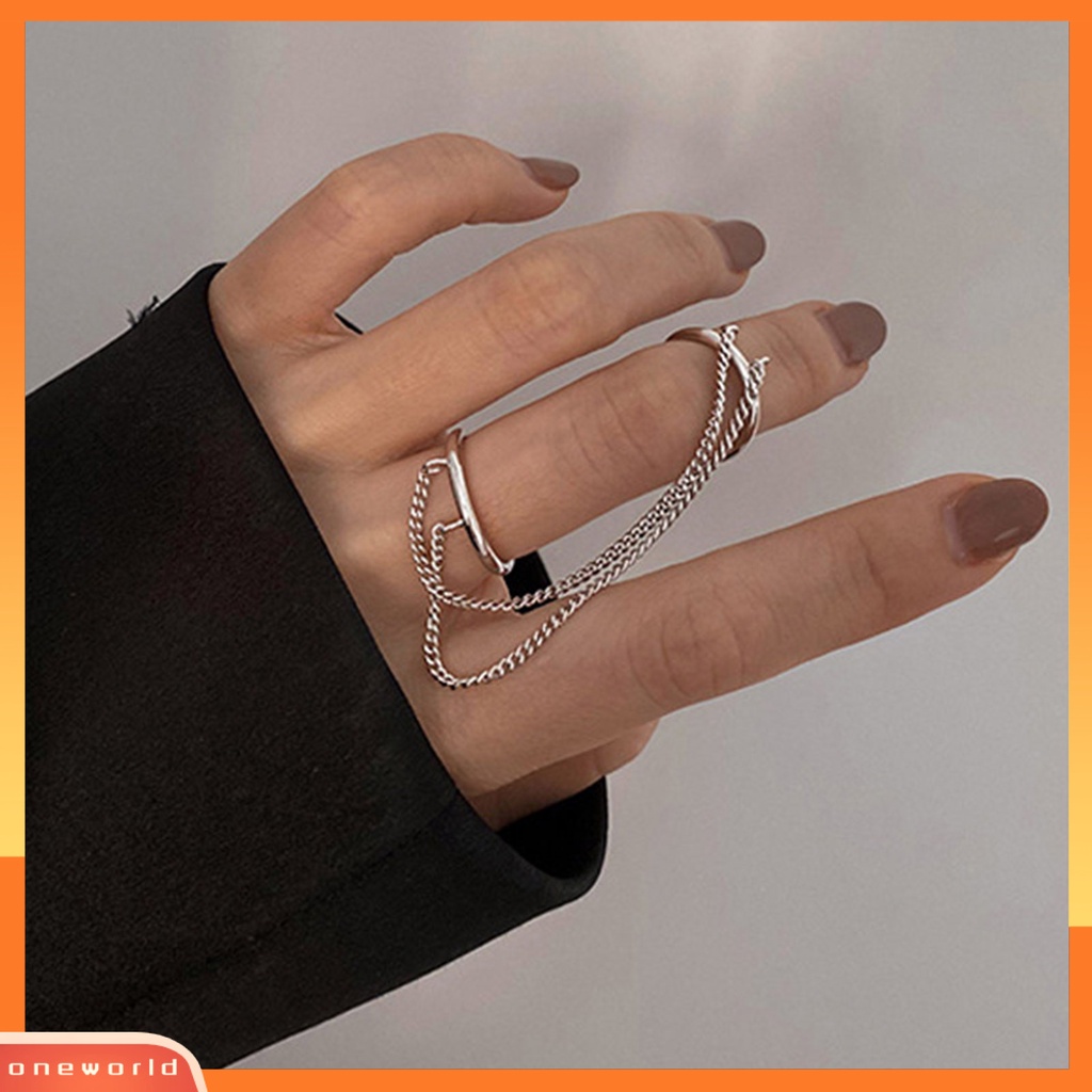 [EONE] Cincin Rantai Jari Ganda Dapat Ditumpuk Adjustable Unisex Dua Lapisan Pembukaan Rantai Cincin Perhiasan Hadiah