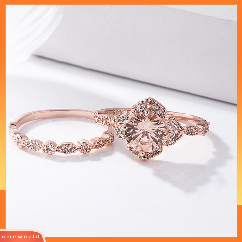 [EONE] 1set Wanita Set Cincin Kawin Berkilau Anti Karat Indah Geometris Disabit Hias Reflektif Cubic Zirconia Jari Rings Set Hadiah