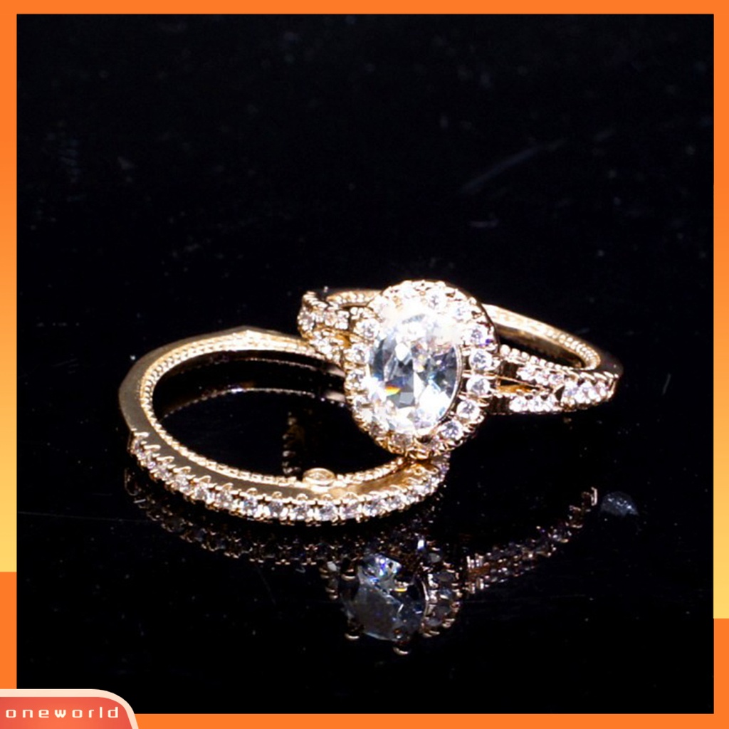 [EONE] 2pcs Wanita Cincin Vintage Mengkilap Elektroplating Geometris Berkilau Dekorasi Duawarna Telur Angsa Permata Imitasi Pernikahan Pertunangan Cincin Perhiasan Hadiah Untuk Anniversary