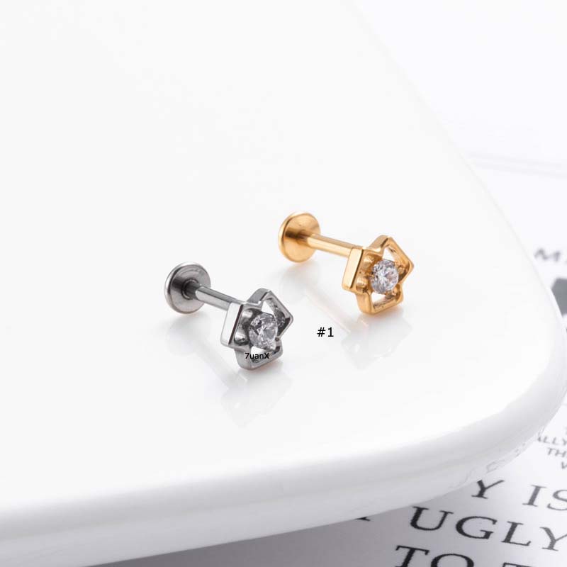 1biji Insert Style G23 Titanium Surgical Steel Labret Stud Bibir Helix Tragus 16Gauge Piercing Bentuk Mahkota Bunga