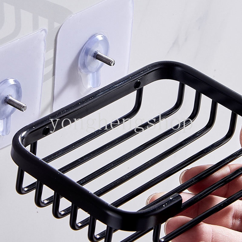 Tempat Sabun Yang Dipasang Di Dinding Bebas Pukulan Dish Aluminium Drain Soap Box Rak Penyimpanan Dapur Kamar Mandi Soaps Sponge Tray Home Organizer Shelves