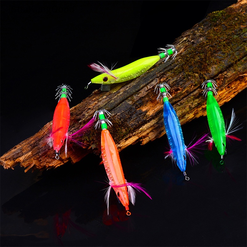 Skid 5Pcs/Lot Malam Bercahaya Cumi Jig 10cm Kaitan Udang Kayu Udang Umpan Warna SKK