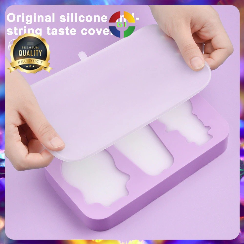 Cetakan Es Krim 3 Hole Silicone Mold Dessert with 50 Popsicle Stick Oval No Color