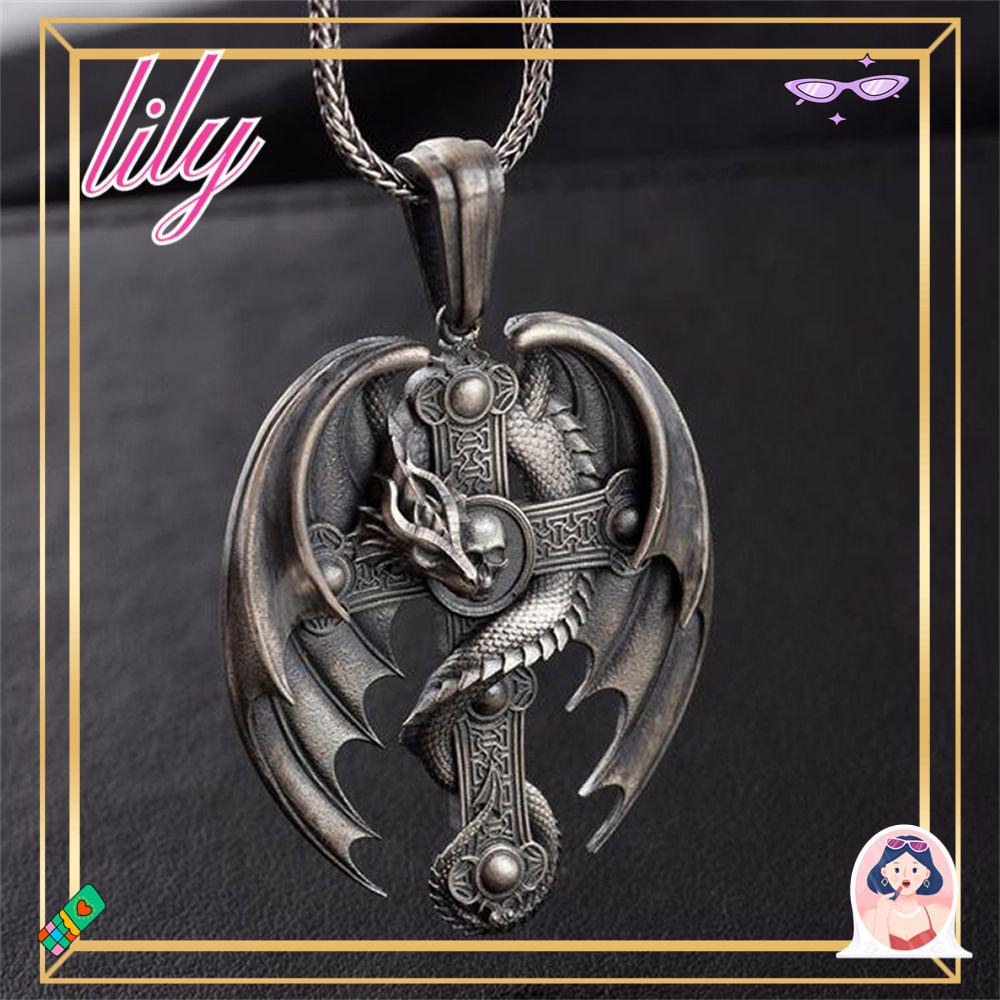 Lily Skull Pendant Rock Vintage Wing Death Twine Hip Hop Kalung