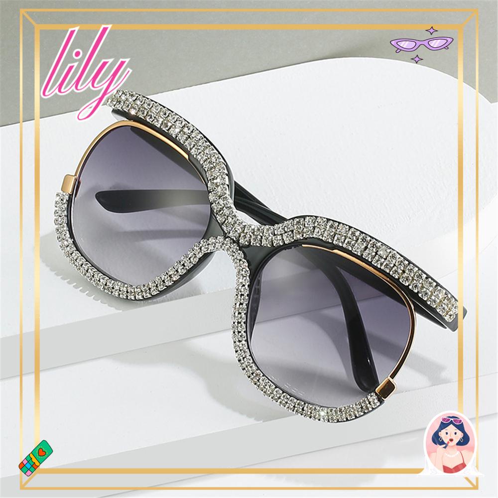 Lily Kacamata Hitam Wanita Oversized UV400 Protection Eyewear Crystal Shades