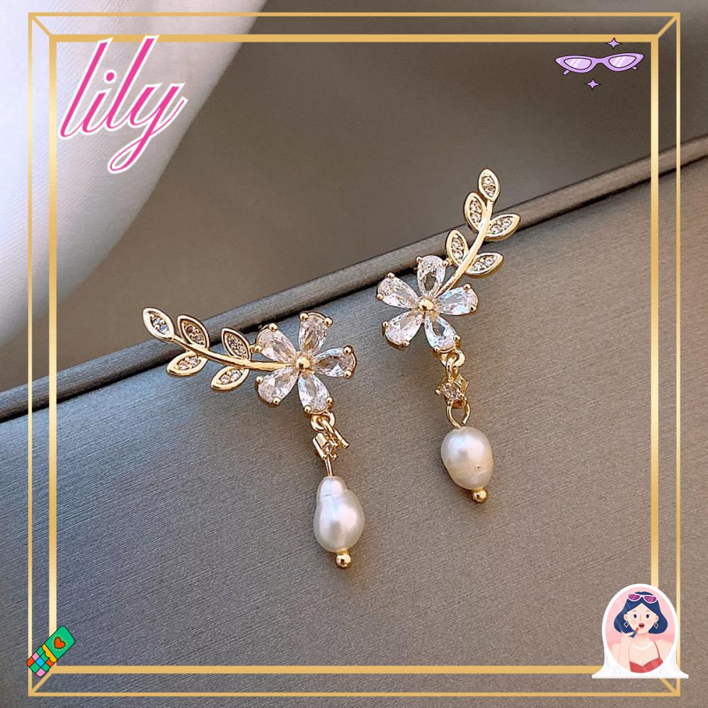 Lily Pearl Stud Earrings Wanita Fashion Korea Perhiasan Indah