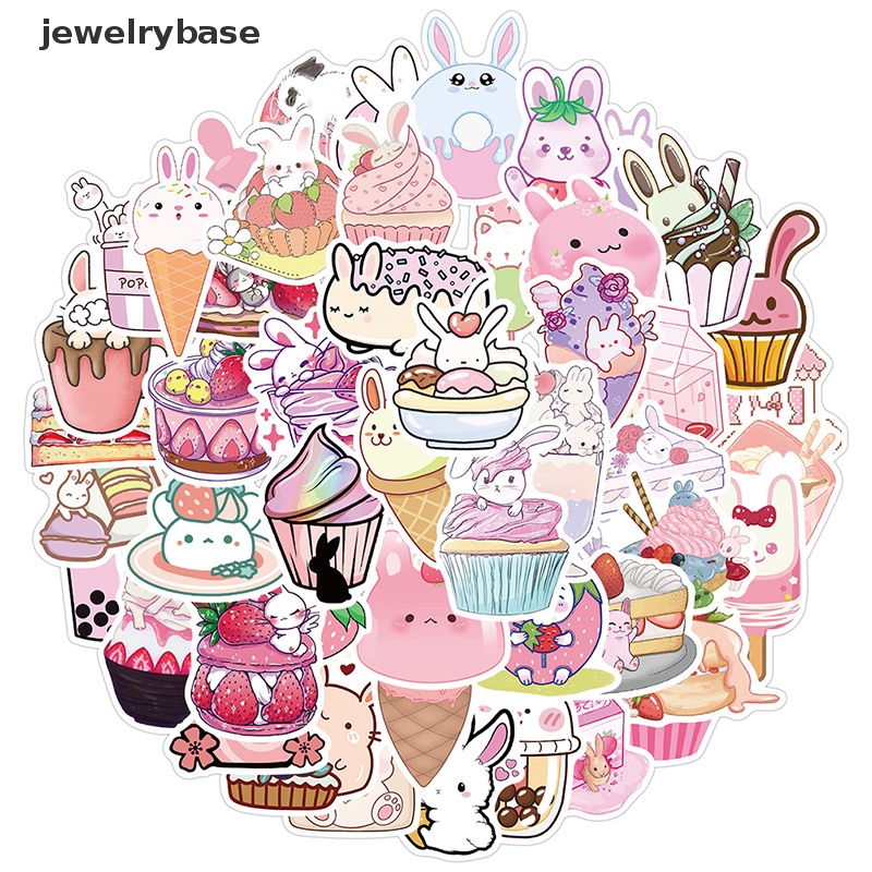 [jewelrybase] 50 Pcs Lucu Merah Muda Dessert Kelinci Graffiti Stiker Mobil Gitar Koper Laptop PVC Decals Dekorasi DIY Diary Telepon Notebook Album Kulkas Stiker Hadiah Butik