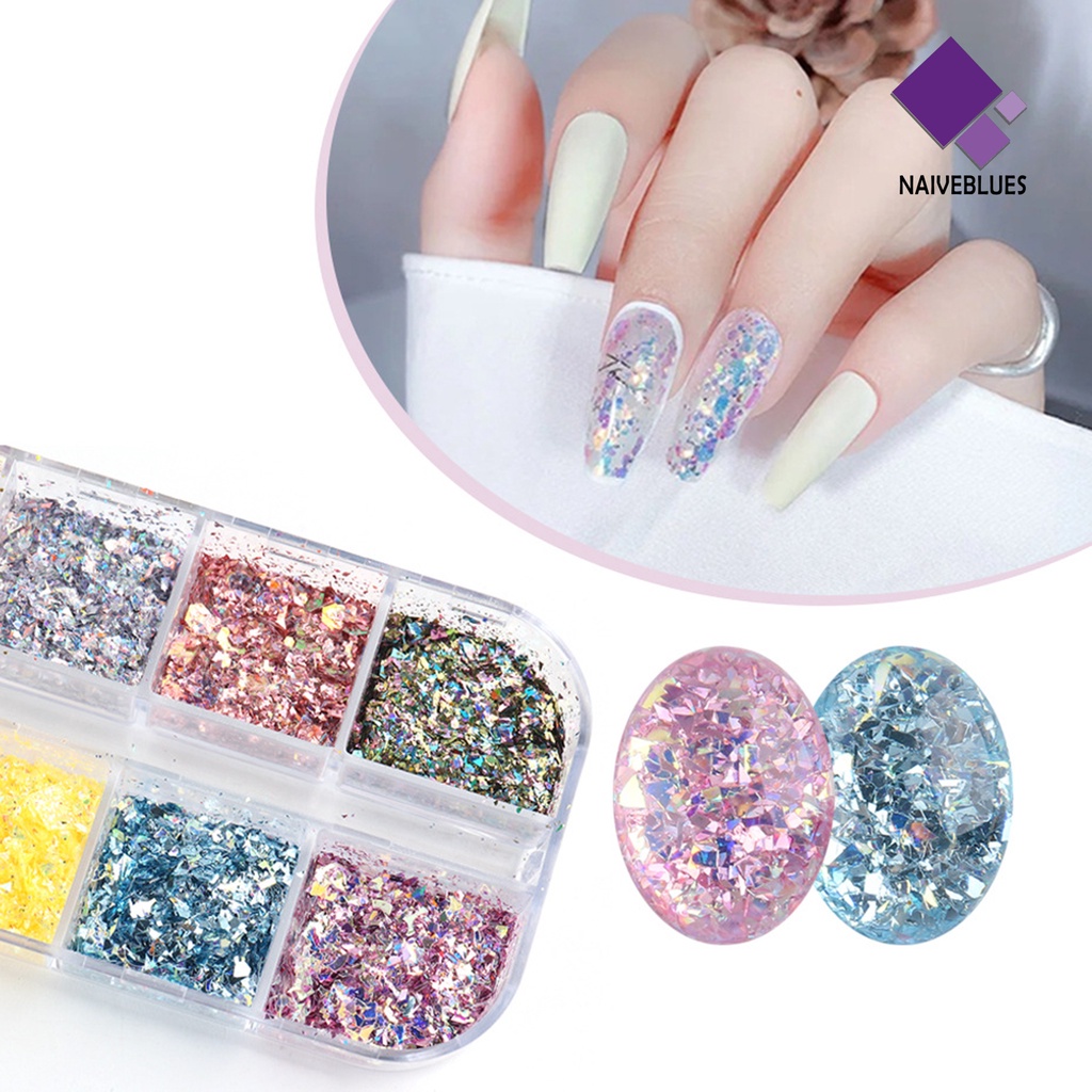 [naiveblues] 12kisi/kotak Kuku Foil Efek Musim Panas Tidak Teratur Silver Halus DIY Manicure Untuk Kecantikan