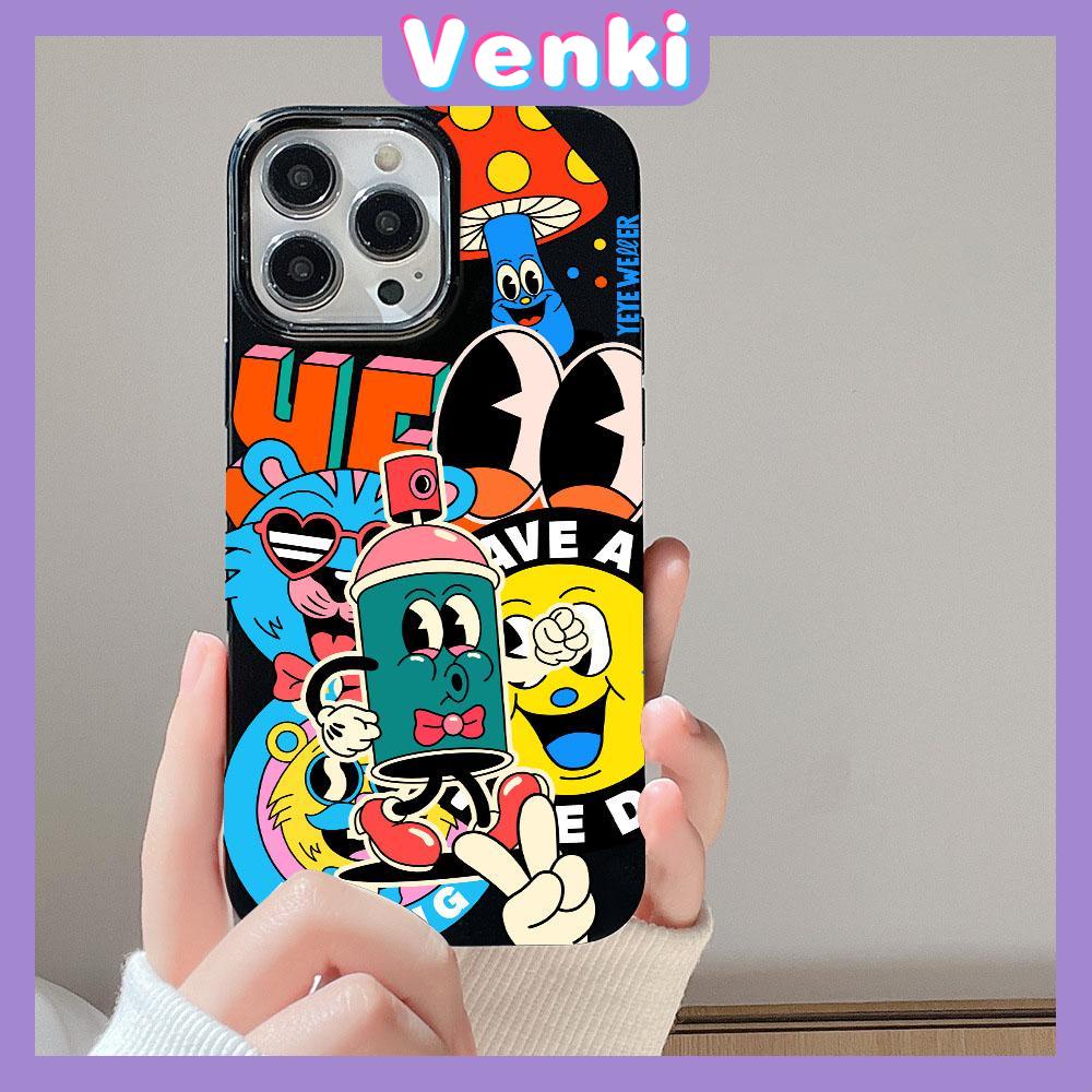 Venki - For Apple Phone Case Black Pink Glossy TPU Soft Shell Shockproof Protection Camera Cute Graffiti Compatible with iPhone14 13 Pro max 12 Pro Max 11 xr xs max 7Plus 8Plus