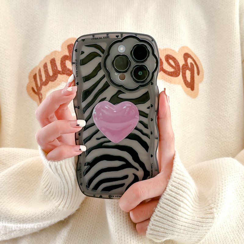 【Flower Camera】Zebra Pattern Pink Love Soft TPU Case HP iP iPhone 11 12 13 14 Pro Max 7 8 + Plus SE 2020 X XS XR Max Black Clear FTD Casing Apple