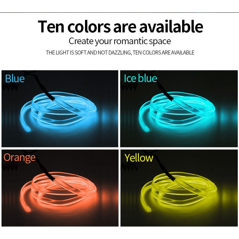 YGRETTE - 3 Meter Car Interior Led Decorative Lamp EL Wiring Neon Strip For Auto DIY Flexible MOBIL lampu